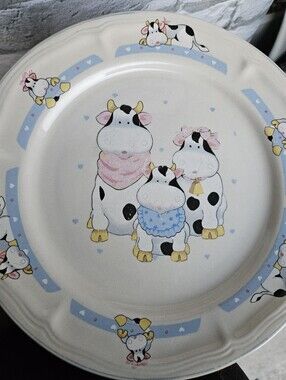 Vintage Tienshan Stoneware "Family Of Cows" Dinner Plates